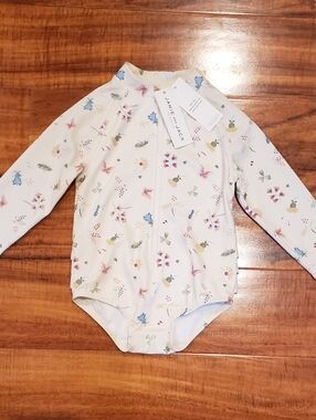 Janie and Jack NWT 18-24 months cream garden print one-piece rashguard swimsuit